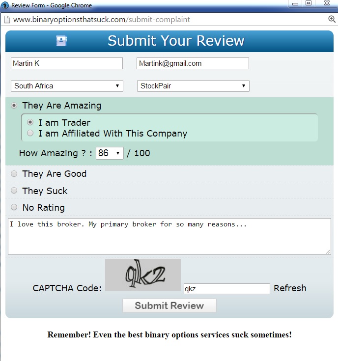 BOTS submit review form