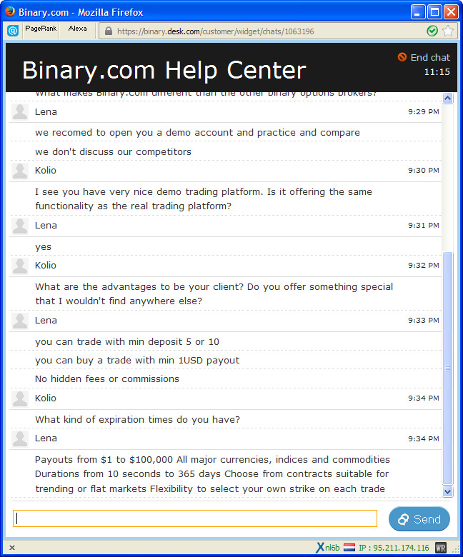 Binary live chat