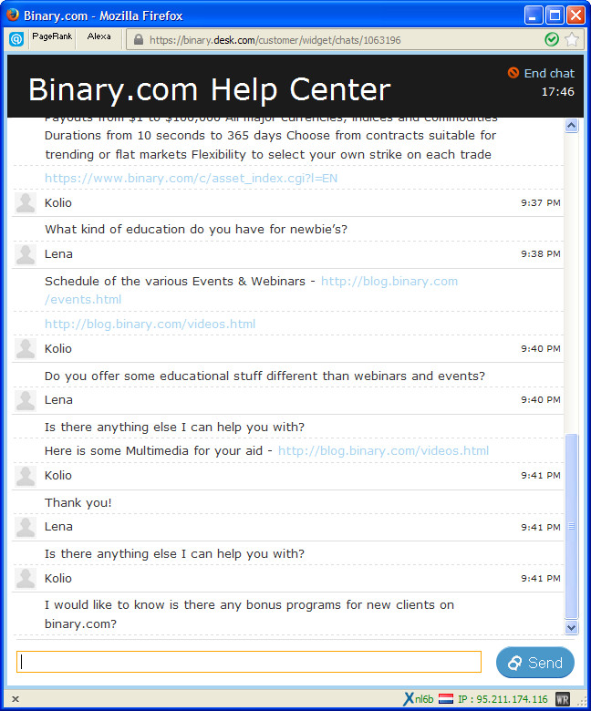 Binary live chat