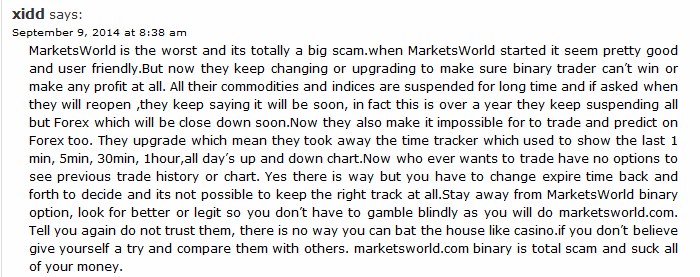 user Xidd from the US warns us about MarketsWorld: