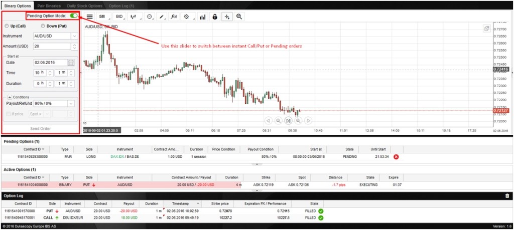 dukascopy pending trade option