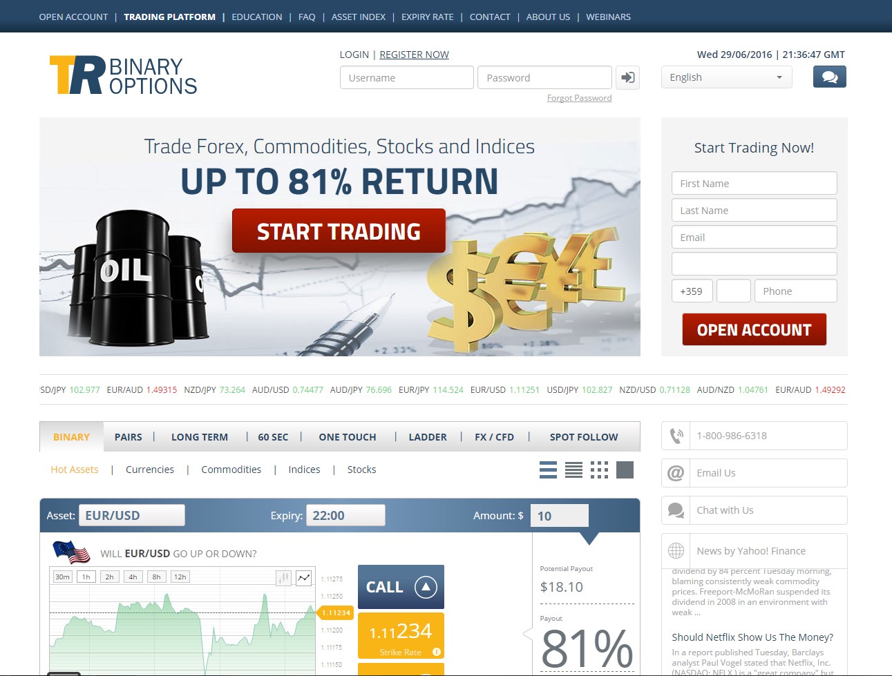 Binary options website design