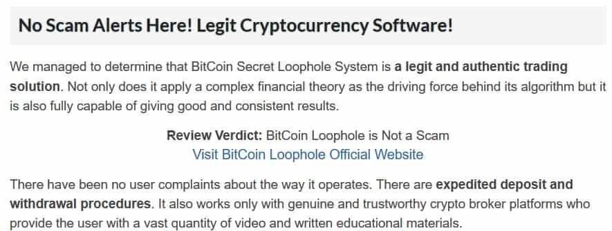 bitcoin loophole fake positive review